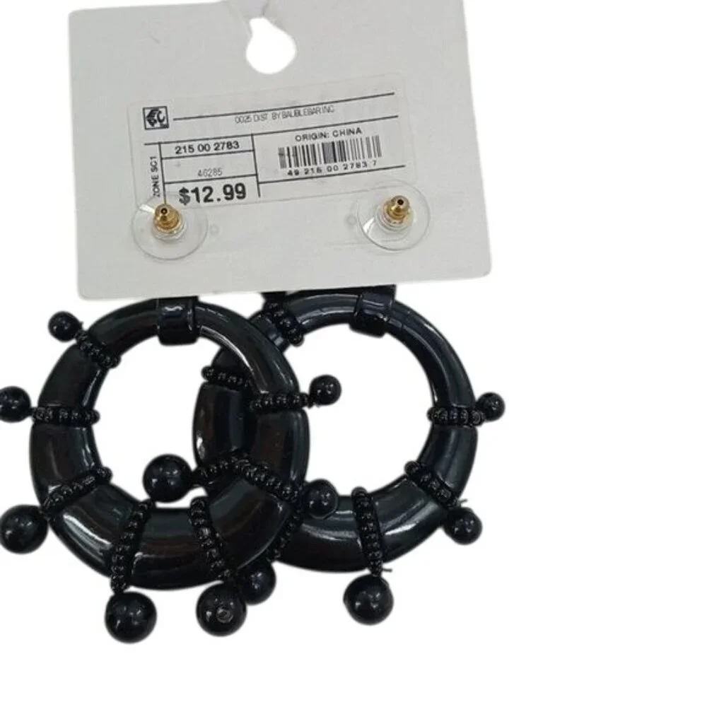 Sugarfix by Baublebar Black Beaded Hoop Earrings Nickel Free Statement Jewelry